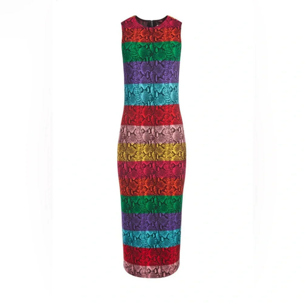 NEW Alice and Olivia Delora Rainbow Snake Skin Midi size 8 NWT - Picture 3 of 11